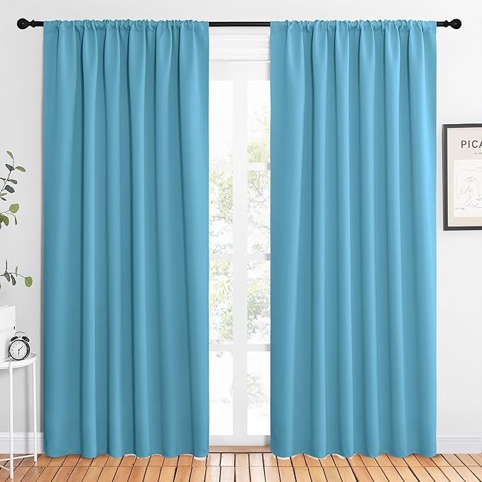 NICETOWN 2 Panels Blackout Curtains, Rod Pocket Thermal Insulated Drapes 84 inches Long, Easy-Care Modern Home Decoration Sunshades for Guest Room, Living Room, Office, 62 x 84 Inch, Teal Blue