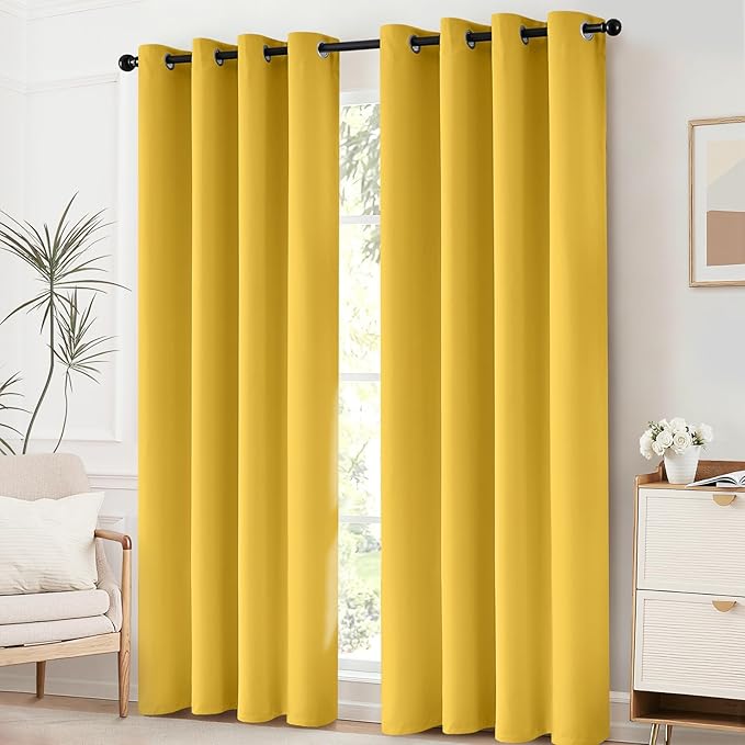 Yakamok Mustard Yellow Room Darkening Grommet Window Drapes Thermal Insulated Light Blocking Blackout Curtains for Bedroom(52Wx84L,2 Panels)