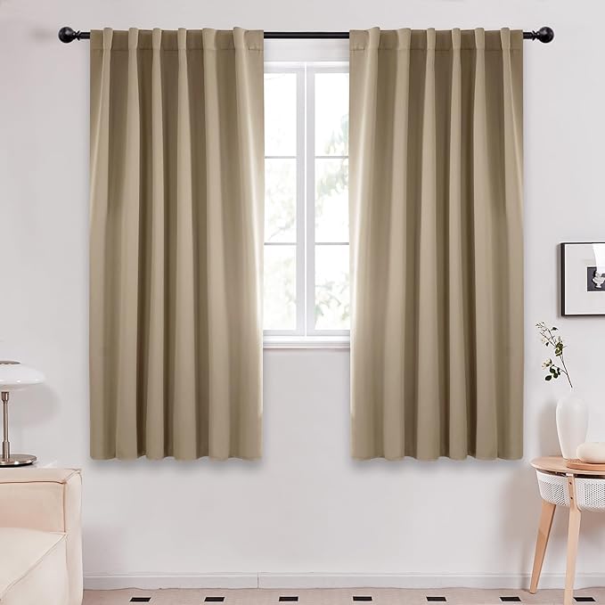 Deconovo Solid Room Darkening Panels Back Tab and Rod Pocket Curtains Blackout Thermal Insulated Curtains for Living Room 52Wx63L Inch Khaki 2 Panels