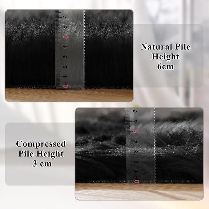 ORINOVA Black Rugs for Living Room 8x10 Area Rugs for Bedroom Shag Washable Faux Sheepskin Fuzzy Fur Rug Large Boho Nursery Rug