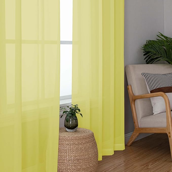 OWENIE Lemon Kitchen Sheer Curtains for Bedroom Living Room 45 Inch Length, Bedroom, Soft Solid Light Filtering Voile Short Sheer Curtain for Small Window, 42" W x 45" L, Lemon