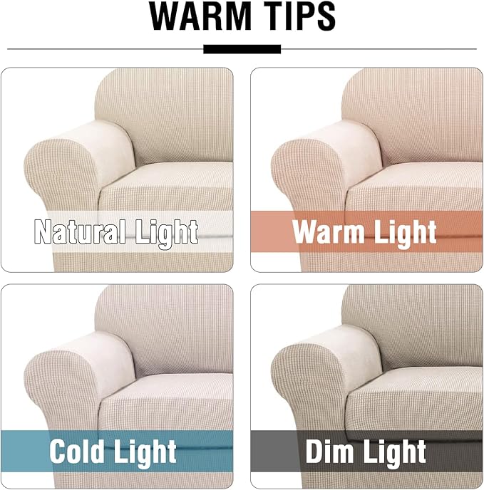 4 Piece Stretch Sofa Covers for 3 Cushion Couch Covers Furniture Slipcovers for Living Room (1 Base Cover Plus 3 Seat Cushion Covers) Thicker Jacquard Fabric Cover (XL Sofa, Natural)