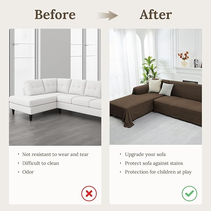 HOMERILLA Sectional Couch Covers for Sectional Sofa L Shaped Sofa Cover Blanket 2 Pieces L Shape Furniture Protector for Pets Dogs (Chocolate, XXX-Large)