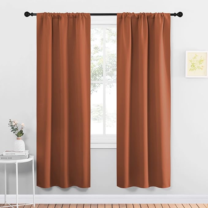 NICETOWN Blackout Curtains and Drapes - Thermal Insulated Solid Rod Pocket Blackout Draperies/Panels (Burnt Orange, 1 Pair, 34 by 72 inches)