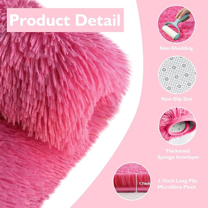 Shag Area Rug for Bedroom 4x6,Fluffy Area Rugs for Living Room,Soft Fuzzy Rug Non-Shedding Indoor Plush Carpet for Kids Bedroom Nursery Dorm Home Decor,Hot Pink