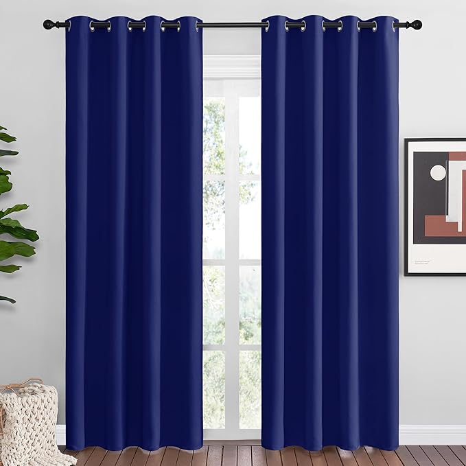NICETOWN Navy Blue Blackout Curtains 86 inches Length for Living Room, 2 Panels, 55" Wide, Thermal Insulated Long Drapes for Large Window