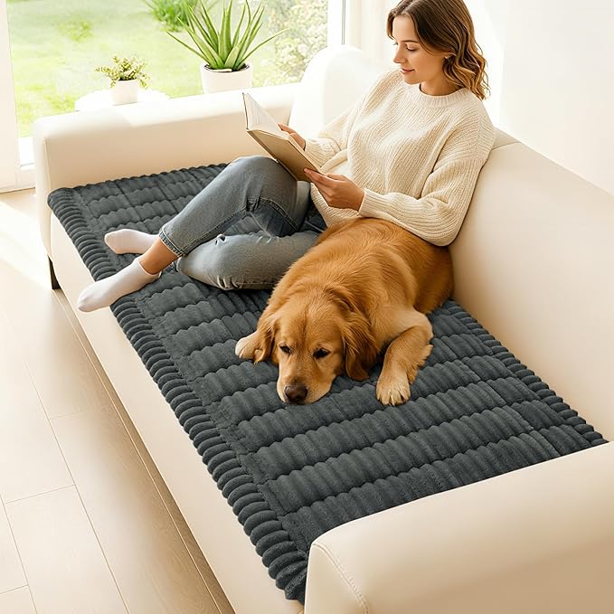 hyha Couch Covers for Dogs Washable, Non Slip Plush Dog Sofa Protectors, Fuzzy Pet Couch Covers for 3 Cushion Sofa Pet Friendly (Dark Grey, 27.6" x 27.6")
