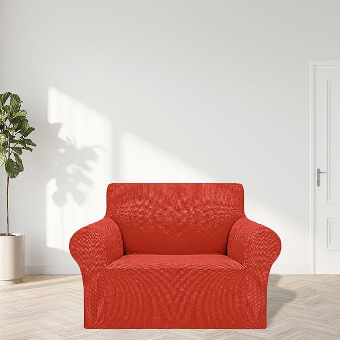 Cupuamon 2026 New Stretch Chair Sofa Slipcovers Couch Cover for 1 Seater Furniture Protector Sofa Covers with Elastic Bottom Jacquard Fabric Small Checks for Pets, Kids - Pureed Pumpkin