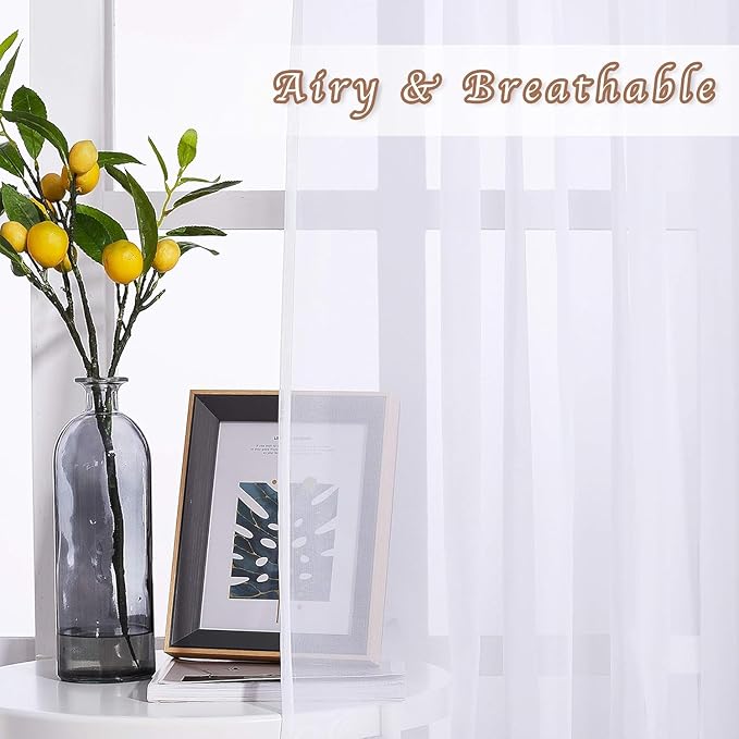 NICETOWN White Sheer 48 inch Curtains, Grommet Short Curtains Airy Voile Textured Soft and Lightweight Half Window Treatments for Bedroom/Cafe, W42 x L48, 2 Panels