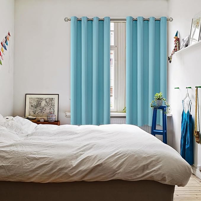 BGment Blackout Curtains - Grommet Thermal Insulated Room Darkening Bedroom and Living Room Curtains, Set of 2 Panels (52 x 63 Inch, Aqua)