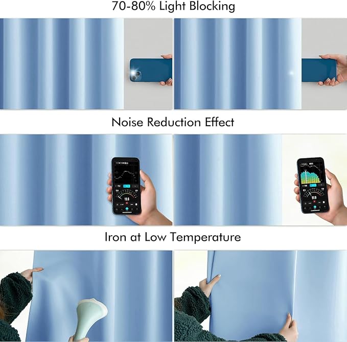 MIULEE Sky Blue Back Tab Blackout Curtains 72 Inches Long 2 Panels Set for Living Room Bedroom Privacy, Rod Pocket/Pinch Pleat Thermal Insulated Room Darkening Pleated Light Blocking Drapes