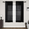 Nanspring Black Sheer Linen Curtains for Bedroom 64 Inches Long 2 Panel Sets See Through Light Filtering Back Tab Rod Pocket Short Linen Drapes for Living Room Kitchen Simple Modern Decor W52xL64