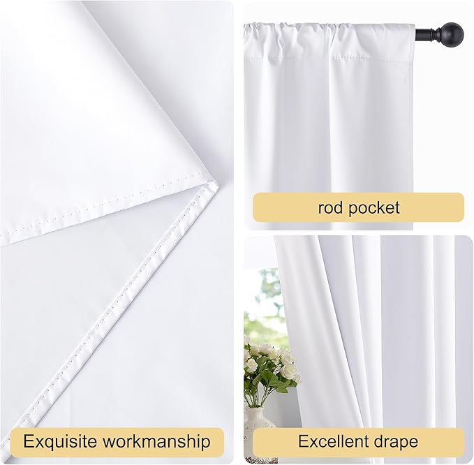 NICETOWN Bedroom 100% Blackout Curtains, 2 Panels, 42 by 54, Snow White, Window Treatment Rod Pocket Curtains/Drapes for Bedroom