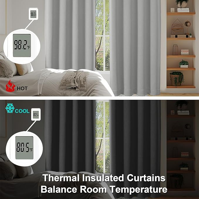 Simplebrand Ava Silver Grey Short 24 Inches Blackout Curtain 2 Panels Set, Half Window Rod Pocket Privacy Curtain Tiers for Kitchen, Curtains Blackout for Bathroom Shades, W30 x L24 Inch, Silver Grey