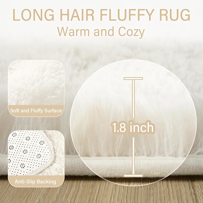 Amearea Premium Soft Fluffy Rug Modern Shag Carpet, 5.3x7.5 Feet, Fuzzy Plush Rugs for Living Room Bedroom Kids Room Home Decor, Nursery Non Slip Indoor Shaggy Carpets, Cream