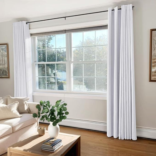 100% Blackout Shield Linen Blackout Curtains for Bedroom, Bright White Grommet Curtains for Living Room, Thermal Insulated Room Darkening Drapes for Nursery, Boho Home Decor, 50" W x 90" L, 2 Panels