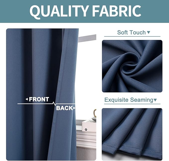 ChrisDowa Blackout Curtains 108 Inches Long 2 Panels Set for Living Room, Grommet Thermal Insulated Room Darkening Curtains for Bedroom (Stone Blue, 52 x 108 Inch)
