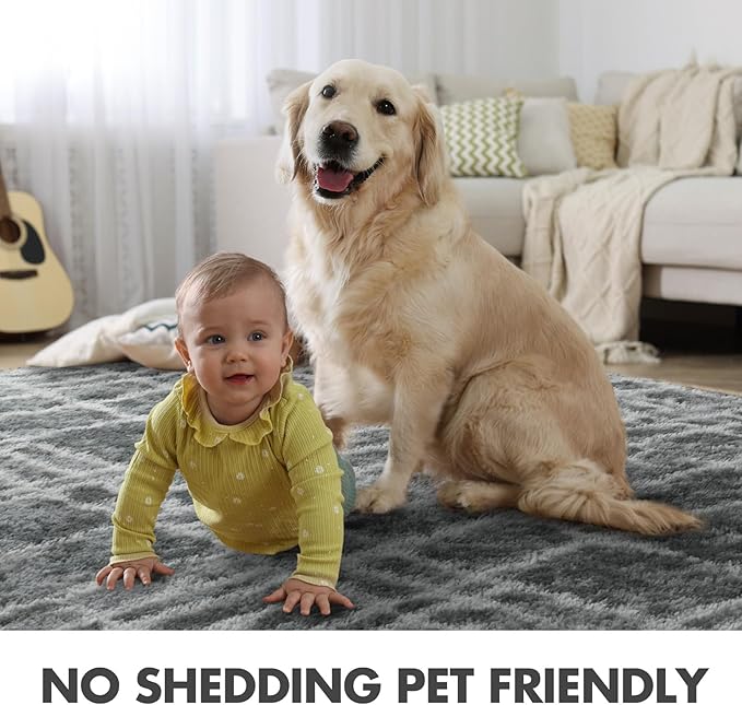 9x12 Ft Extra Large Shag Rugs for Living Room, Ultra Soft Fluffy Furry Area Rugs for Bedroom Indoor Floor, Aesthetic Carpet for Kids Home Decor (Grey)