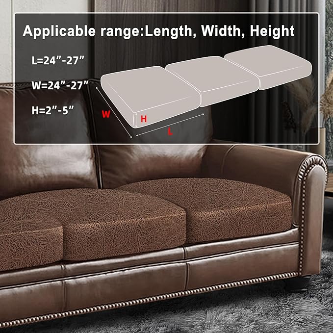 Leather Look Couch Cushion Covers Sofa Seat Slipcovers Sets Couches Furniture Protector for Sectional Armchair Loveseat Pets Kids Stretch Spandex Fabric (3 Cushion Sofa, Brown)