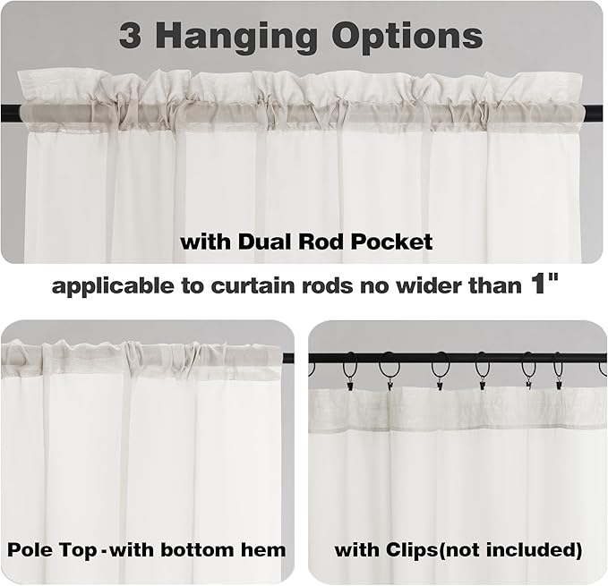 Chyhomenyc Ivory Sheer Valances for Windows - Light Filtering Small Kitchen Curtains, Rod Pocket Short Top Window Treatment Decor for Living Room Bathroom Basement, 42Wx16L inches, 2 Panels