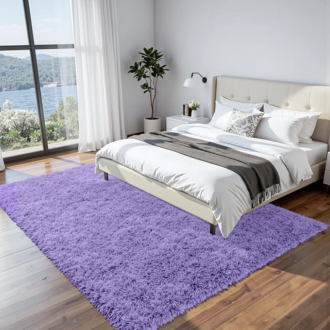 8x10 Area Rugs for Living Room Rug: Soft Fluffy Shag Purple Rugs for Bedroom, Non-Slip Large Fuzzy Plush Rug Indoor Floor Carpet for Nursery Kids Boys Girls Room, Dorms, Playroom, Modern Home Decor