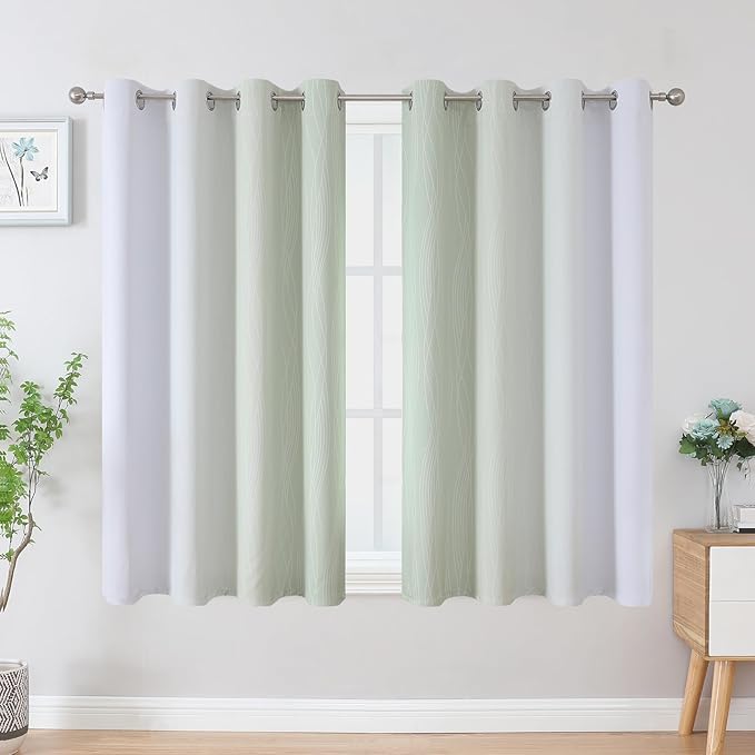 Estelar Textiler Sage and Greyish White Blackout Curtains 54 Inch Length, Light Blocking Gradient Grommet Drapes for Living Room, Thermal Insulated Ombre Curtains for Bathroom,52Wx54L,2 Panels