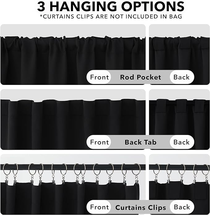 Deconovo Blackout Curtains, Thermal Insulated, W52 x L72 2 Panels, Back Tab, Machine Washable, Room-Darkening Drapes for Bedroom/Living Room Black