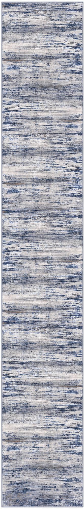 KOZYFLY Modern Abstract Washable Rug Runner 2.6x16 Hallway Rug Runner Non-Slip Soft Kitchen Runner Rugs, Grey-Blue Striped Carpet for Stair Entryway Bathroom Laundry Room Foyer