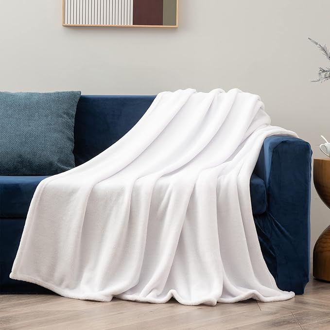 BEDELITE Fleece Blanket White Throw Blanket for Couch & Bed, Luxury Plush Cozy Fuzzy Blanket 50" x 60", Super Soft Warm Lightweight Throw Blanket for Travel Camping
