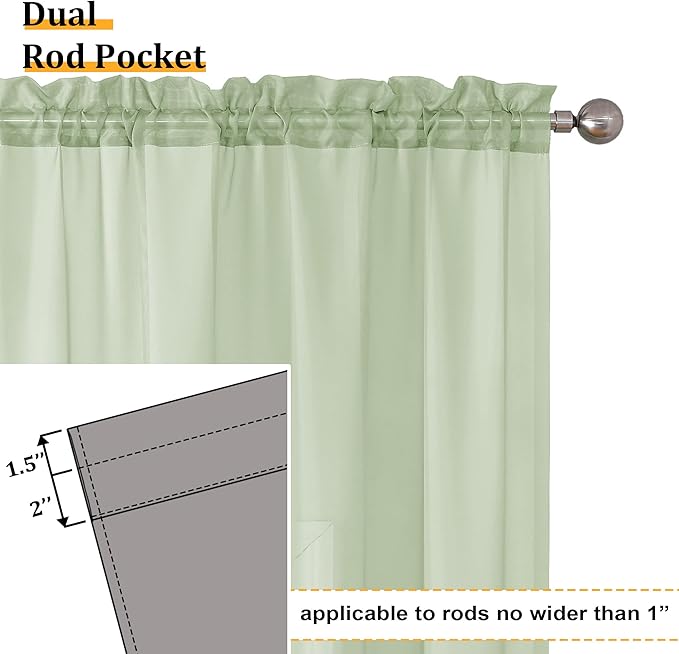 Aiyufeng Light Green Sheer Curtains 84 Inches Long 2 Panels Set for Living Room, Light Filtering Green Window Sheer Drapes for Bedroom, Each 42" W x 84" L