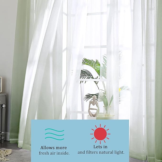 OWENIE Sheer Curtains Sage Green, 45" Long, Light Filtering for Small Window, 2 Panels, Cafe Style