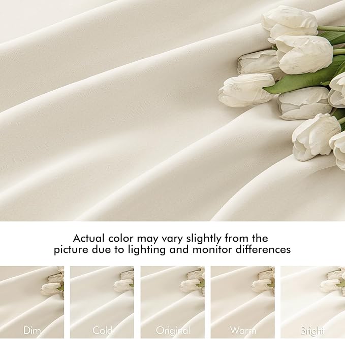 MIULEE Beige White Back Tab Blackout Curtains 102 Inch Long 2 Panels Set for Bedroom, Rod Pocket/Pinch Pleated Thermal Insulated Living Room Darkening Light Blocking Floor to Ceiling Drapes