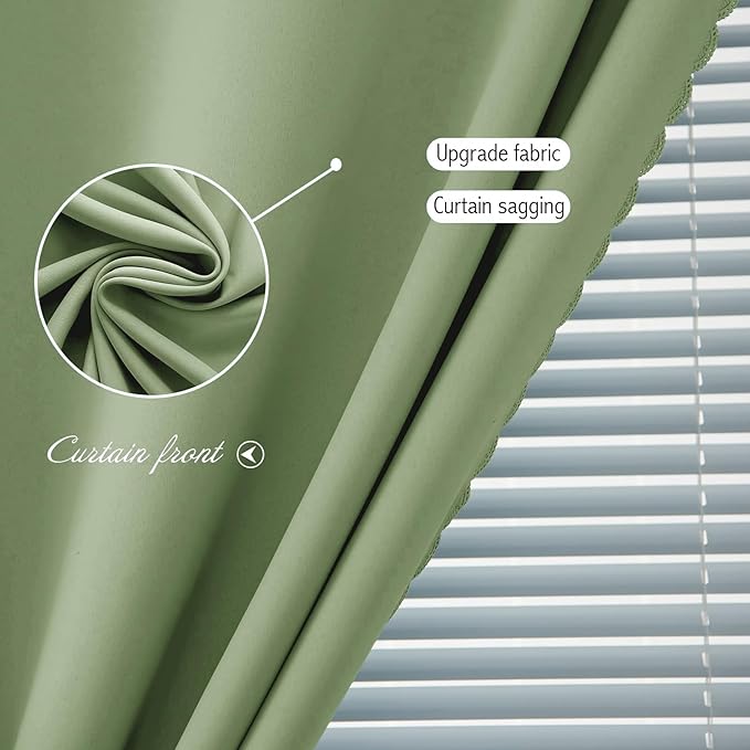 Magic Tape Blackout Curtains for Bedroom No Drillng Self Adhesive Curtains No Rod Small Window, 47" W X 96" L, Sage Green, 1 Panel