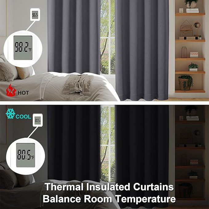 Simplebrand Ava Grey Blackout Curtains for Bedroom, 78 Inch Length, 2 Panels Set, Privacy Thermal Insulated Rod Pocket Window Curtains for Patio, French Door, W40 x L78 Inch