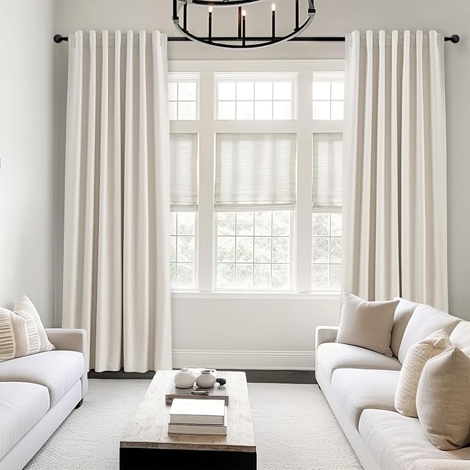 Topfinel Off-white Blackout Cream White Curtains, Sound Proof, Ivory Linen, Tab Top, UV Blocking, Cute Farmhouse for Small Window Bedroom Nursery, 52" X 63"