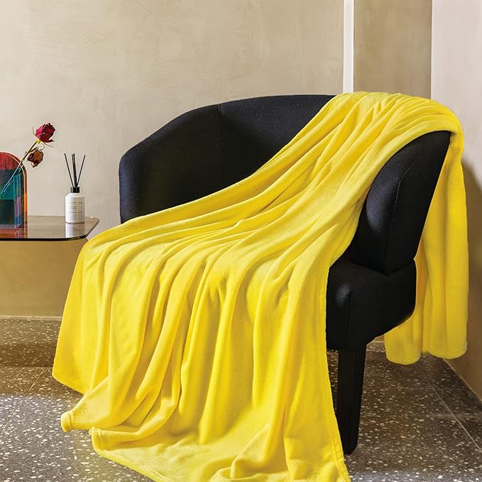 JIAHANNHA Yellow Throw Blanket Fleece Blanket Throw Size(50 by 70 Inches),Super Soft Cozy Plush Blanket for Couch Sofa Bed,Lightweight Warm Bed Blankets for Adults,All Season