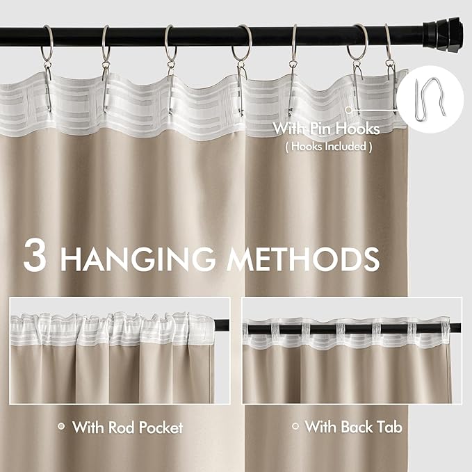 MIULEE Taupe Back Tab Blackout Curtains 120 Inch Long 2 Panels Set for Bedroom, Rod Pocket/Pinch Pleated Extra Long Thermal Insulated Living Room Darkening Light Blocking 10FT Drapes