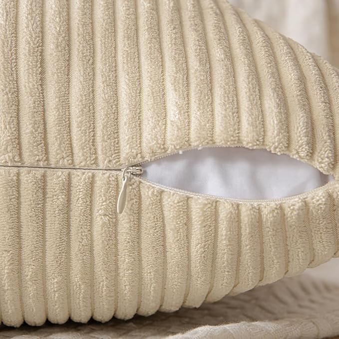 MIULEE Cream Decorative Euro Sham Pillow Covers 24x24 Inch for Bed Couch Sofa Pack of 2 Boho Neutral Farmhouse Throw Pillows Soft Cross Corduroy Patchwork Textured Cushion Cases