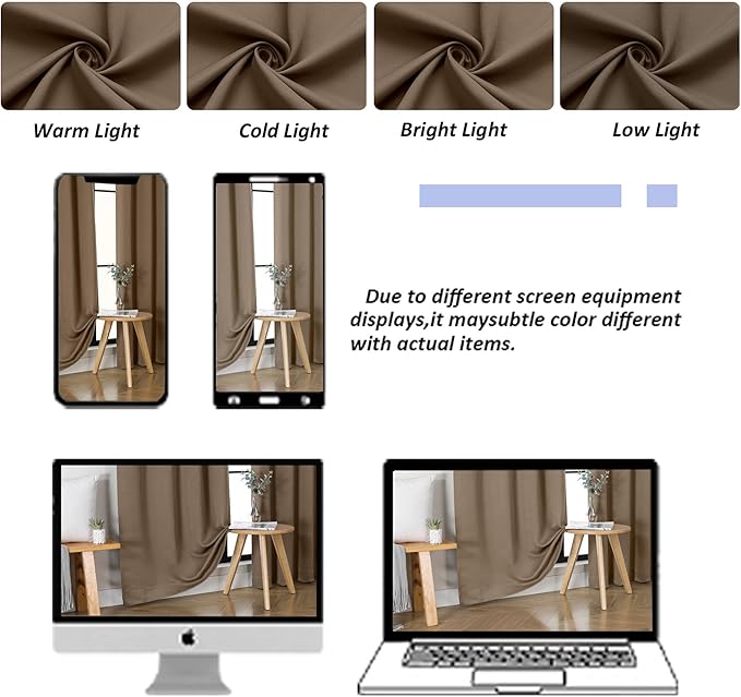 Simplebrand Ava Brown Blackout Curtains for Bedroom 90 Inches Long 2 Panels Set, Solid Privacy Energy Saving Living Room Window Treatment Curtains Blackout Drapes, W50 x L90 Inch, Brown
