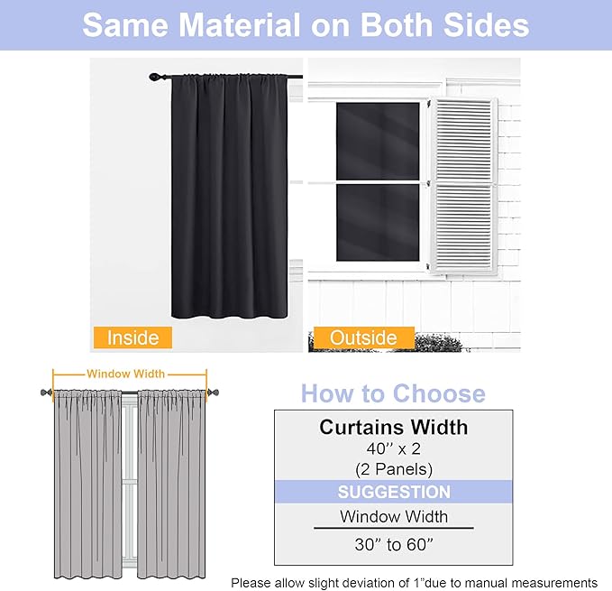 Simplebrand Ava Halloween Black Blackout Curtains for Bedroom 84 Inch Length 2 Panels Set, Solid Thermal Insulated Privacy Living Room Window Treatment Curtains Blackout Drapes, W40 x L84 Inch, Black