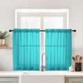 Turquoise Small Sheer Curtains 2 Panels Set, Kitchen Curtains 36 Inch Length, Elegant Light Filtering Short Window Drapes for Living Room Bedroom, Dual Rod Pocket Design, 2x42Wx36L Inches