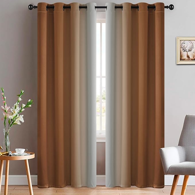Yakamok Greyish White and Burnt Orange Ombre Curtains,Light Blocking Curtains,Room Darkening Grommet Window Drapes for Bedroom(Burnt Orange,52x84 Inch,2 Panels)