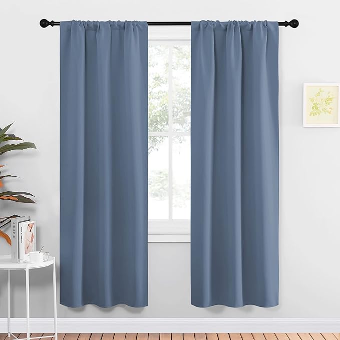 NICETOWN Blackout Curtains for Living Curtains, Home Decoration Solid Thermal Insulated Draperies & Drapes, Blackout Window Curtains for Kitchen (Stone Blue, 2 Panels, 34 in x 72 in (W x L))