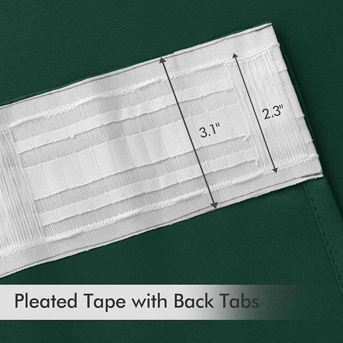 MIULEE Christmas Hunter Green Back Tab Blackout Curtain 96 Inch Long 2 Panels Set for Living Room Bedroom, Rod Pocket/Pinch Pleat Thermal Insulated Room Darkening Pleated Floor to Ceiling Drapes