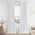 Guken White 100% Blackout Linen Curtains 144 Inch Length 2 Panels Set for Living Room Bedroom Back Tab Thermal Insulated Black Out Drapes Room Darkening Window Curtains
