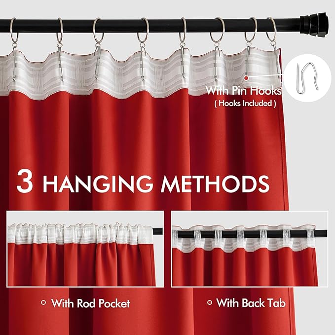 MIULEE Christmas Red Back Tab Blackout Curtains 102 Inch Long 2 Panels Set for Living Room Bedroom, Rod Pocket/Pinch Pleated Thermal Insulated Room Darkening Light Blocking Floor to Ceiling Drapes