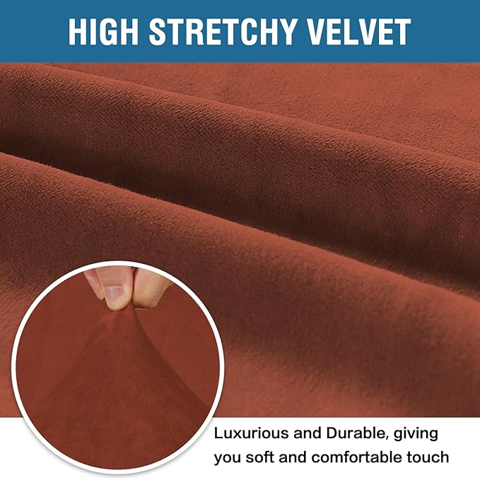 H.VERSAILTEX Stretch Velvet Armchair Cover Couch Covers 1 Cushion Chair Slipcover for Living Room Furniture Cover Crafted from Thick Comfy Rich Velour (Chair 31"-49", Rust)
