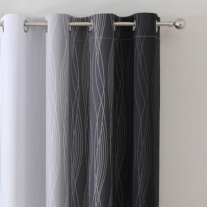 Estelar Textiler Full Room Darkening Blackout Curtains 72 Inch Length 2 Panels Set, Ombre Greyish White and Black Thermal Insulated Full Light Blocking Grommet Blackout Drapes for Bedroom, 52Wx72L