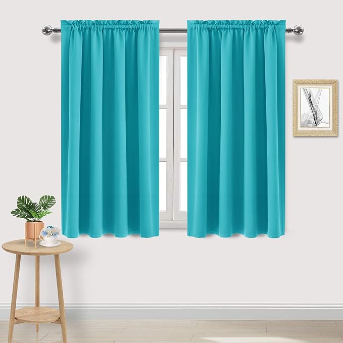 DWCN Turquoise Room Darkening Blackout Curtains - Thermal Insulated Privacy Energy Saving Window Curtain Drapes 52 x 54 inch Length, Set of 2 Bedroom Living Room Curtains