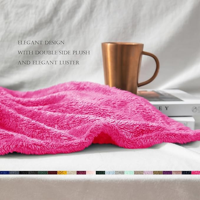 Exclusivo Mezcla Plush Fuzzy Fleece Bed Blanket King Size, Super Soft, Fluffy and Warm Blankets for Couch, Bed, All Season (Hot Pink, 90x104 inches)